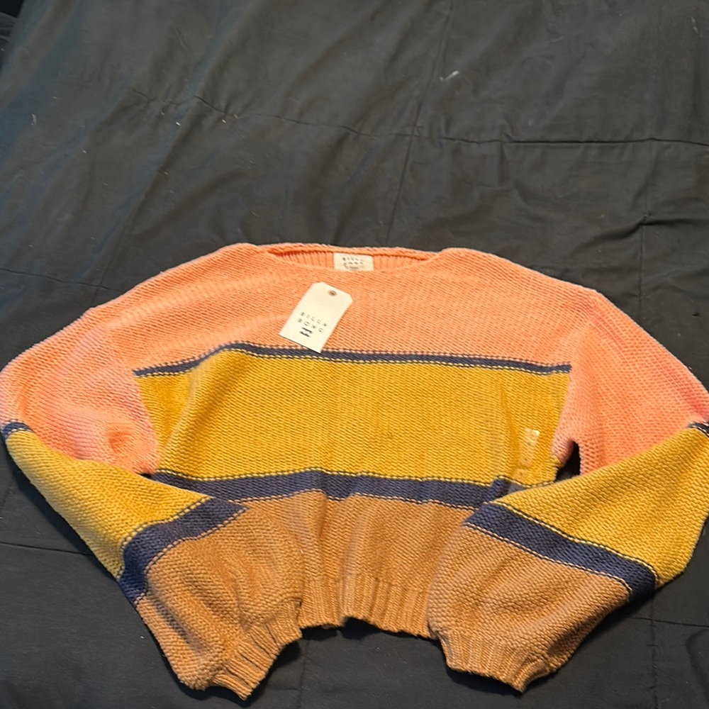 Billabong Pink and Yellow Striped Sweater